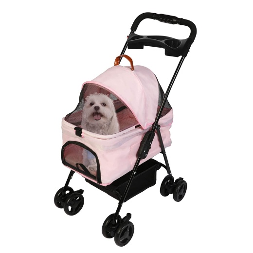 Foldable Pet Stroller with Detachable Carrier & Cup Holder for Small Dog/Cat in Pink