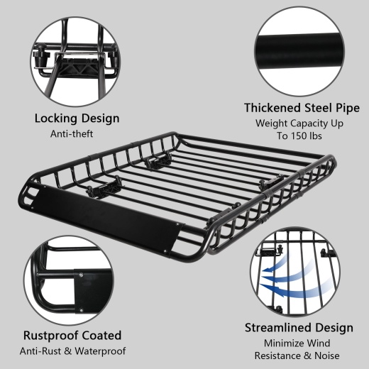 Universal Roof Rack Basket: 45 x 36 Inches Heavy-Duty Rooftop