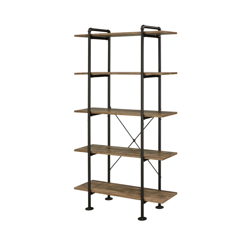 Bookcase With Metal Pipe Design And 5 Tier Shelves, Brown