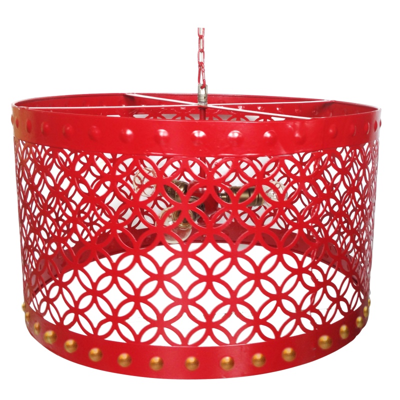 Beautiful Circular Cutout Metal Chandelier, Red