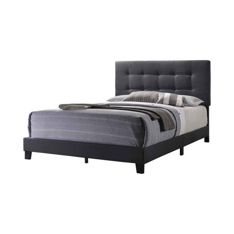 Full Size Bed With Square Button Tufted Headboard, Dark Gray