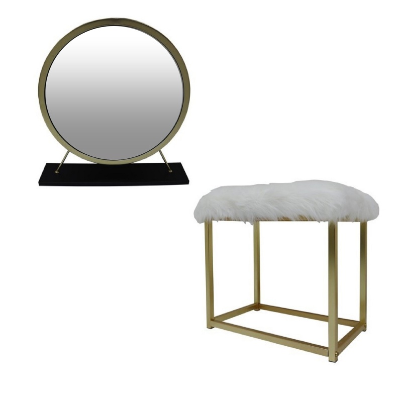 Rose Round Vanity Mirror With Stool