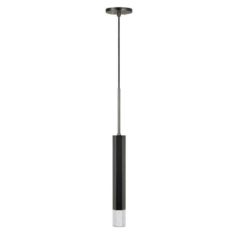 Hexagonal Metal Frame Single Led Light Pendant With Glass Diffuser, Black