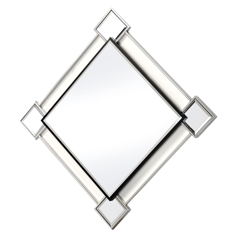 Diamond Shaped Beveled Accent Wall Mirror With Mirror Inserts, Silver