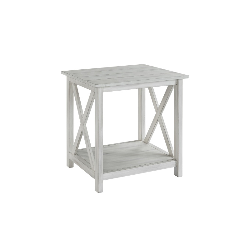 1 Open Shelf Wooden End Table With X Shaped Accents, White