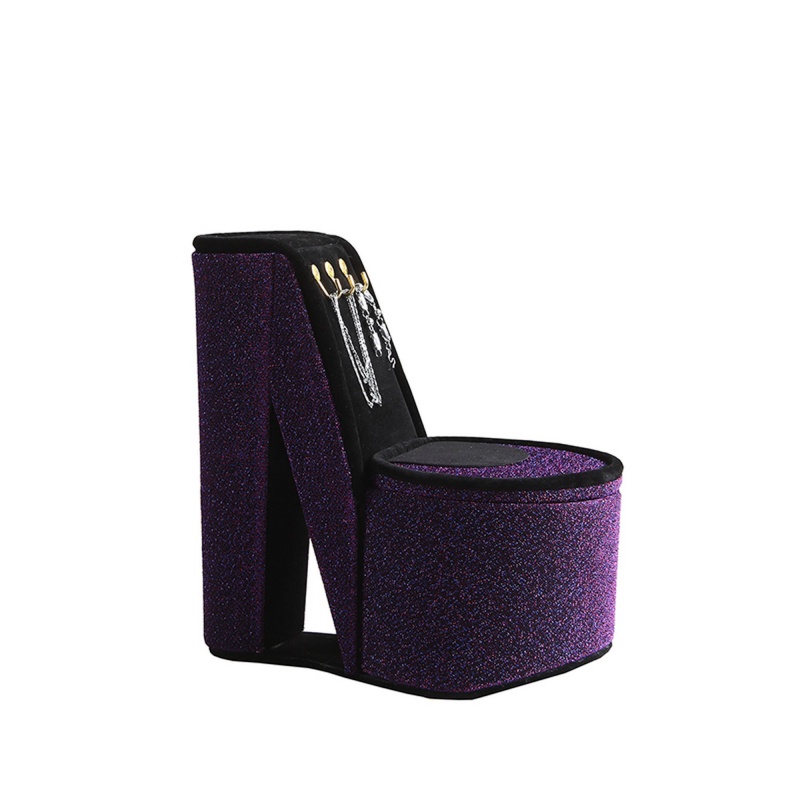 High Heel Shoe Jewelry Box With 3 Hooks And Storage, Purple