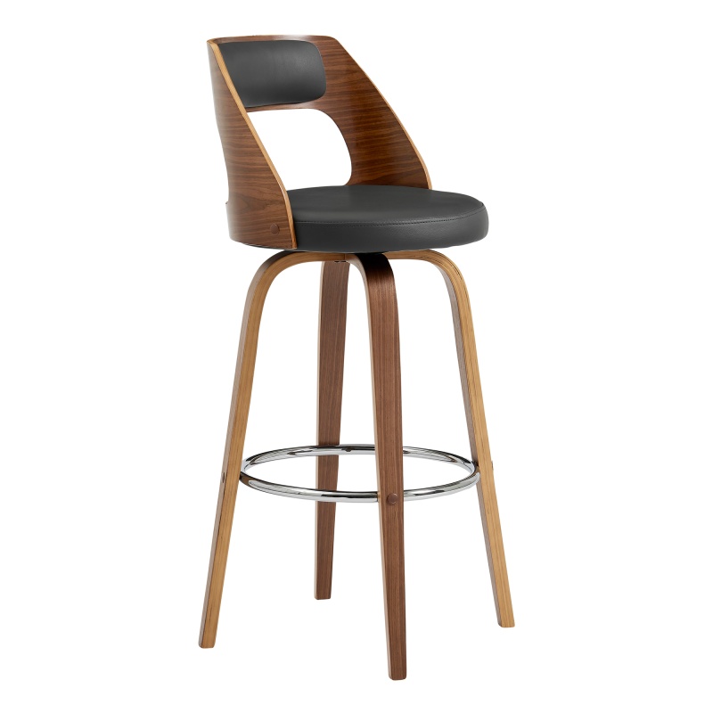 Swivel Bar Stool With Open Design Wooden Back, Gray