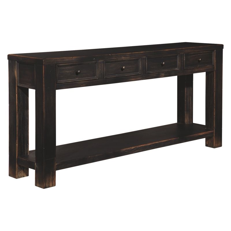 Wooden Sofa Table With Four Drawers and One Shelf, Weathered Black