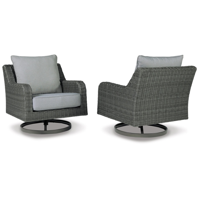 Asp 32 Inch Swivel Outdoor Lounge Chair, Aluminum Frame, Gray Upholstery