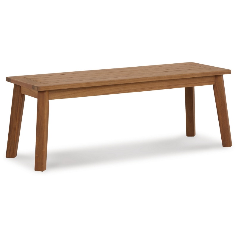 47 Inch Rectangular Bench, Natural Acacia Wood, Slatted Seat, Angled Legs