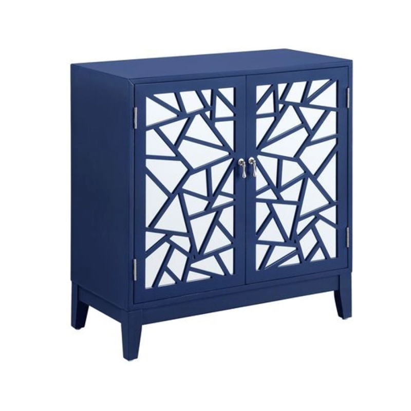 33 Inch 2 Door Mirrored Console Sideboard Cabinet With Shelf, Blue