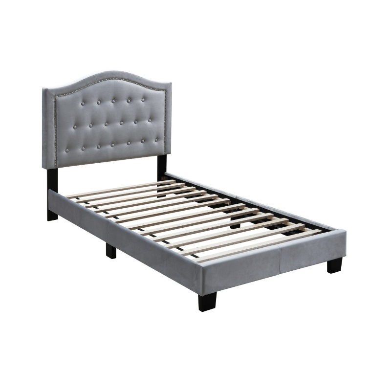 Button Tufted Full Velvet Bed With Curved Headboard