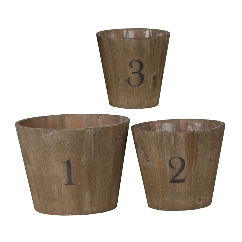Wooden Planter With Round Base and Assorted Sizes, Set of 3, Brown