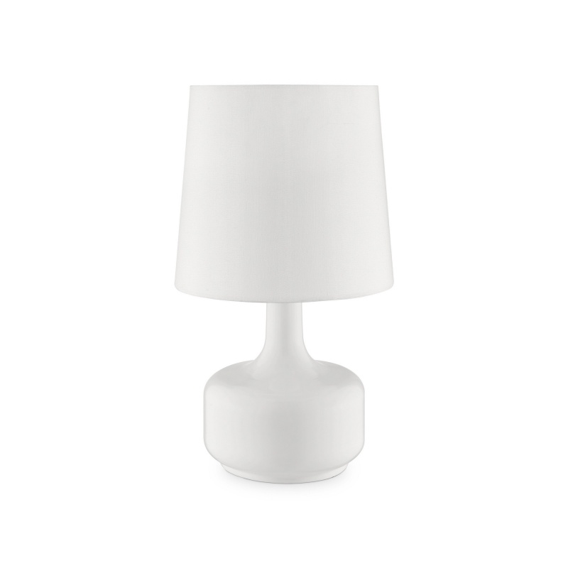 Table Lamp With Teardrop Metal Base And Fabric Shade, White