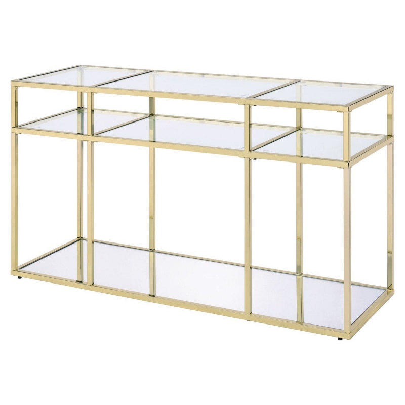 3 Tier Sofa Table With Glass Shelves And Metal Frame, Gold