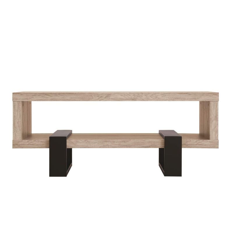 Modern Driftwood Open Shelf Coffee Table, Gray And Black
