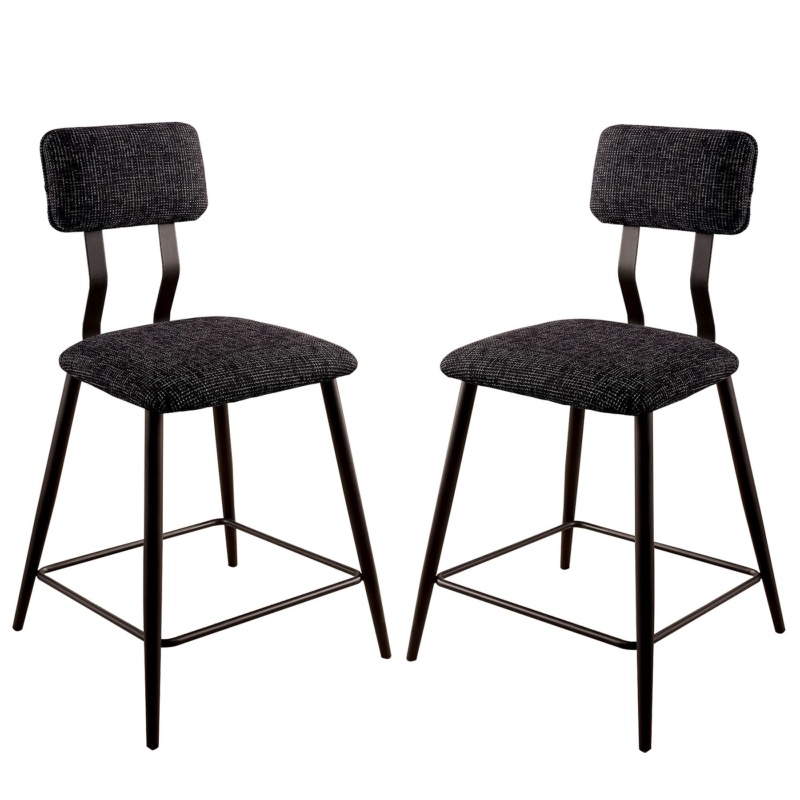 Fabric Counter Height Chairs With Angled Metal Legs, Set Of 2, Black