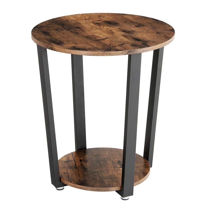 Stylish Iron and Wood End Table with Storage Shelf