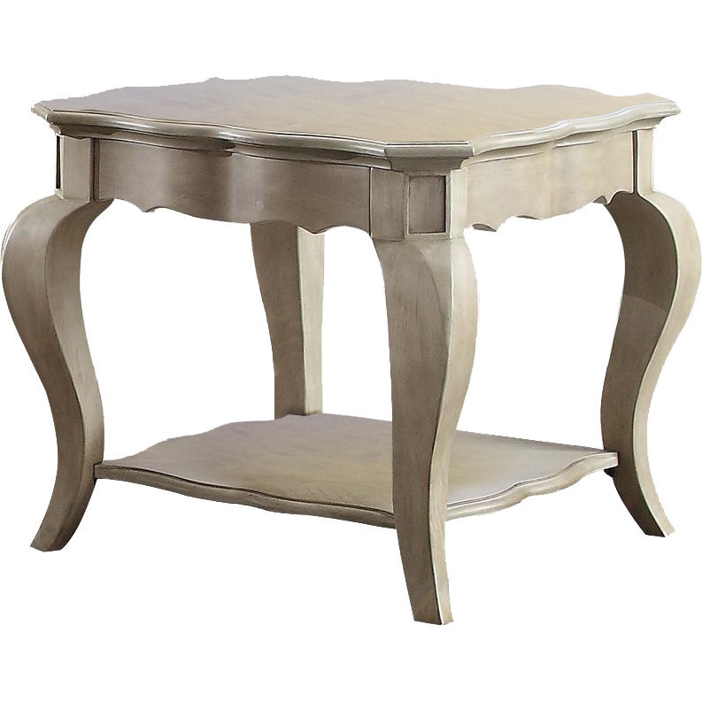 Wooden End Table With Lower Shelf in Antique Taupe Silver Finish