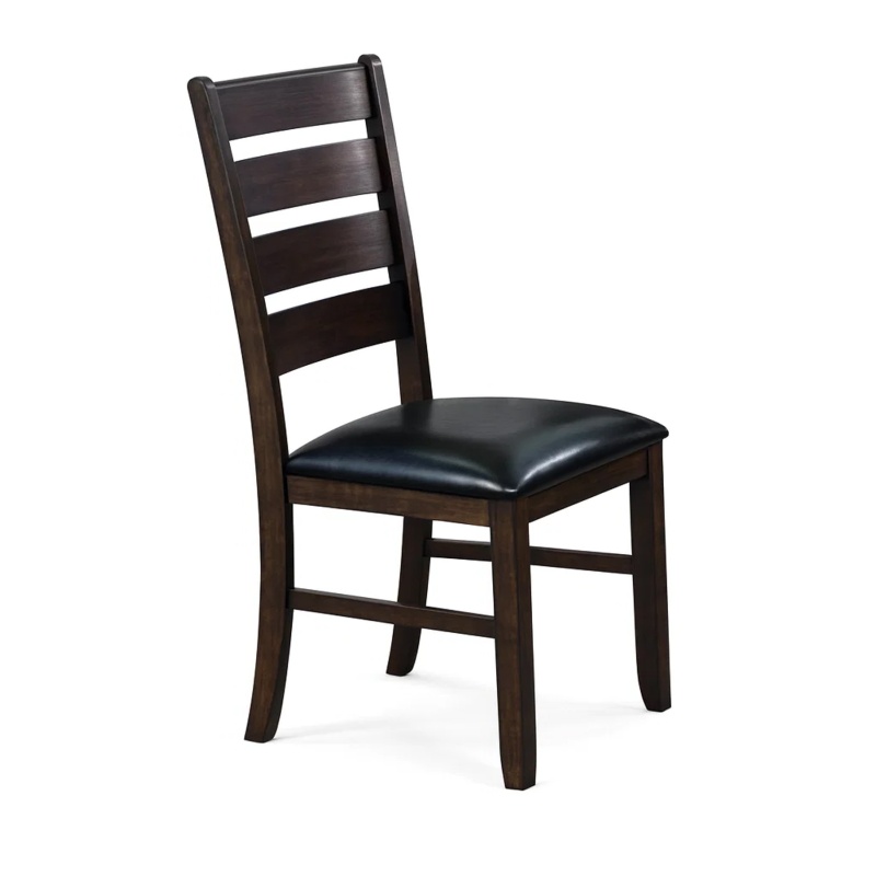 Ladder Back Wooden Side Chair With Leatherette Seat, Set Of 2, Black And Brown