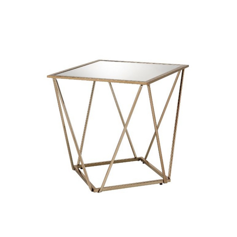 End Table With Mirror Top And Open Geometric Base