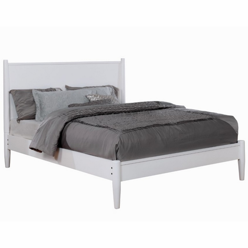 Wooden Eastern King Size Bed With Panel Headboard, White