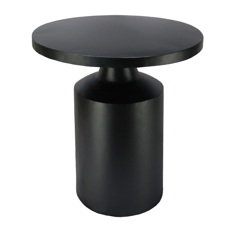 Zoe 20 Inch Modern Round Iron Side Table With Pedestal Base, Matte Black