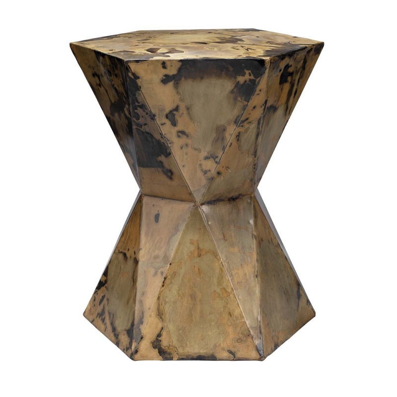 19 Inch Modern Side End Table, Hourglass Shape, Gold