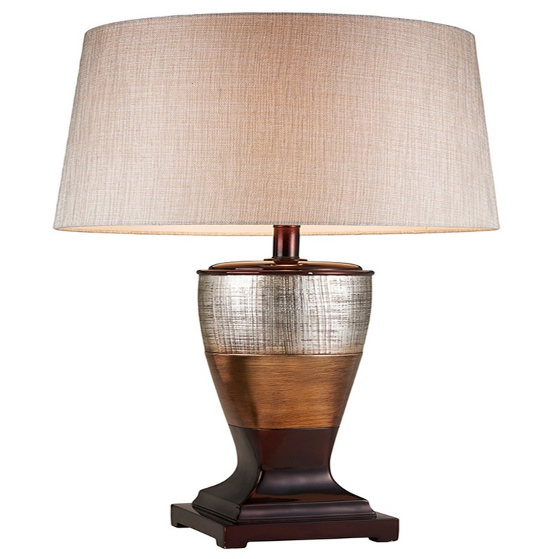 Table Lamp With Colorblock Pedestal Base, Brown