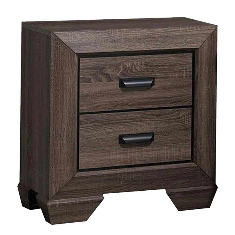 Two Drawer Nightstand With Scalloped Feet In Weathered Gray Grain Finish