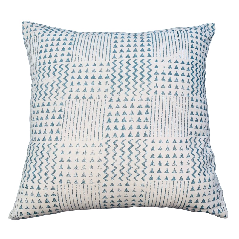 18 X 18 Handcrafted Square Cotton Accent Throw Pillows, Aztec Minimalistic Print, Set Of 2, Blue, White