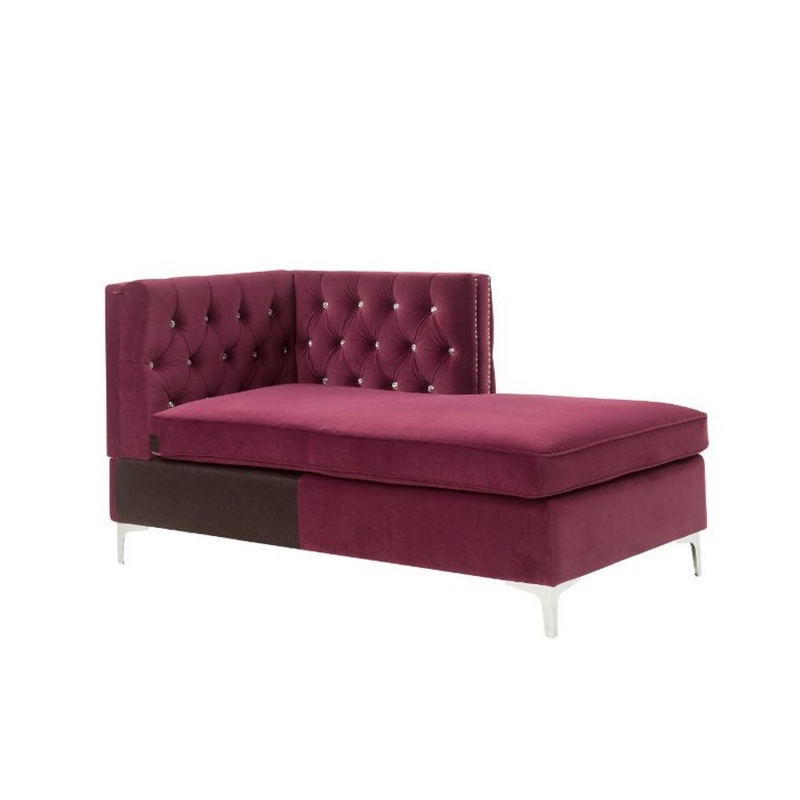 Chaise With Velvet Upholstery And Metal Legs, Red