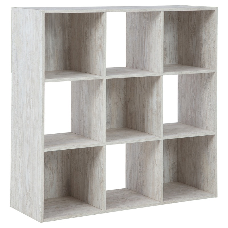 9 Cube Wooden Organizer With Grain Details, Washed White