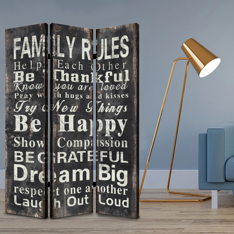72 Inch Inspirational Quote Room Divider, Black And White