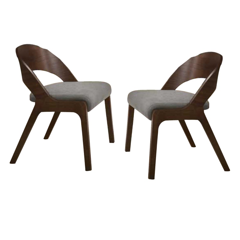Wooden Dining Chair With Open Curved Back Design, Set Of 2, Walnut Brown