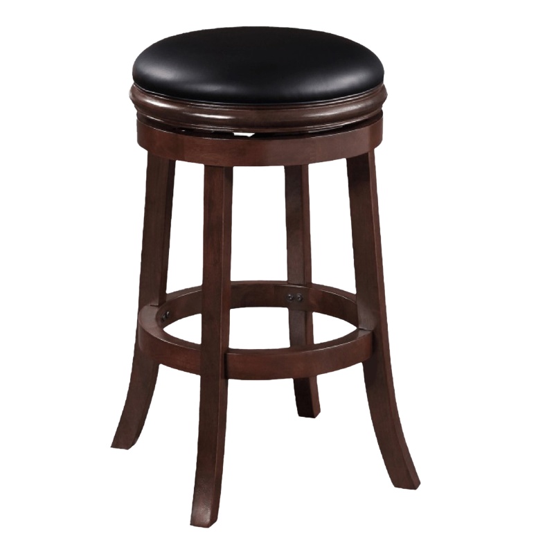 Sabi 29 Inch Swivel Counter Stool, Solid Wood, Faux Leather, Brown, Black
