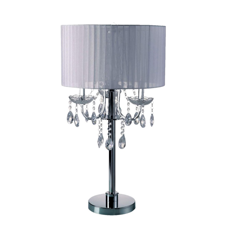 Table Lamp With Hanging Crystal Droplets, White