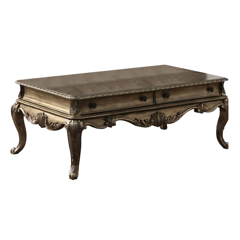 Wooden Rectangular Coffee Table With Cabriole Legs And Two Broad Drawers, Oak Brown