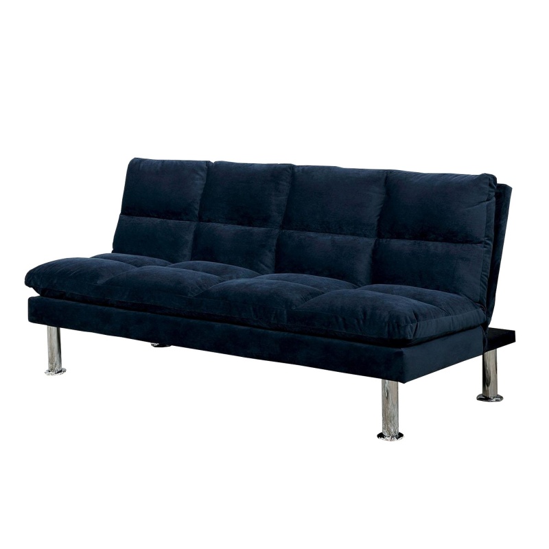 Blue Futon Sofa with Tufted Padded Seating