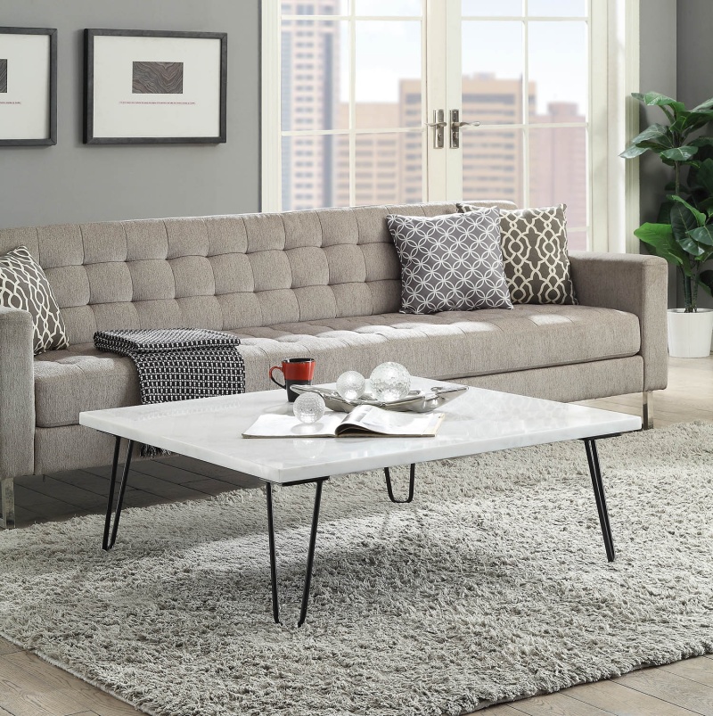 Marble Top Coffee Table With Hairpin Style Metal Legs