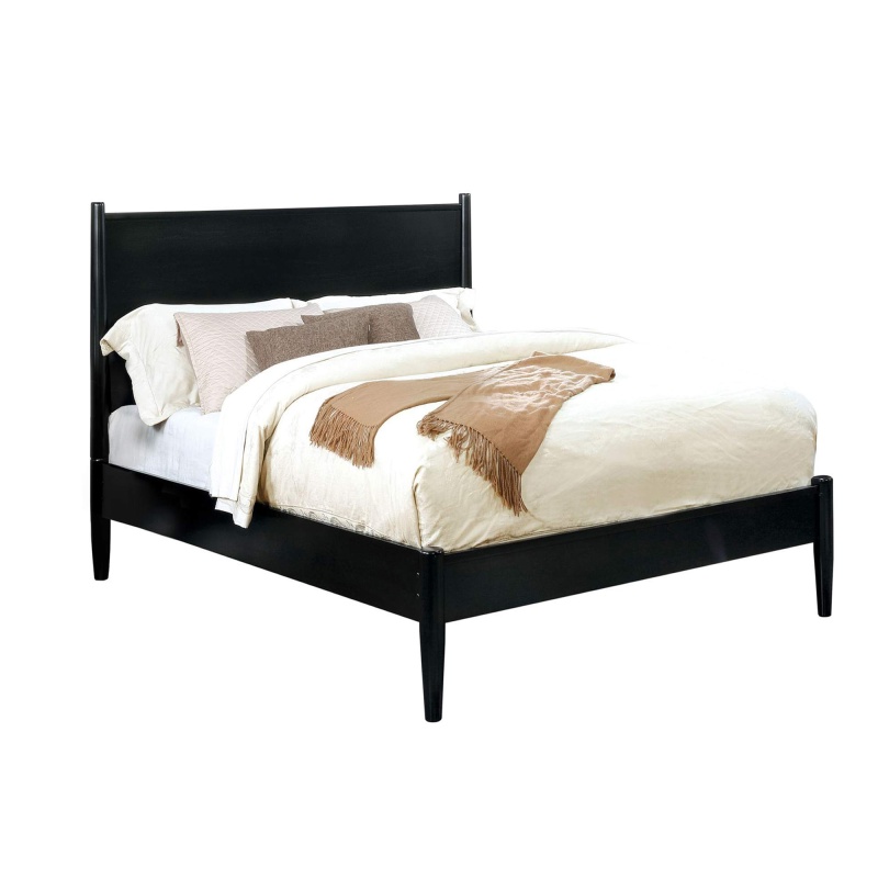 Wooden Eastern King Size Bed With Panel Headboard, Black