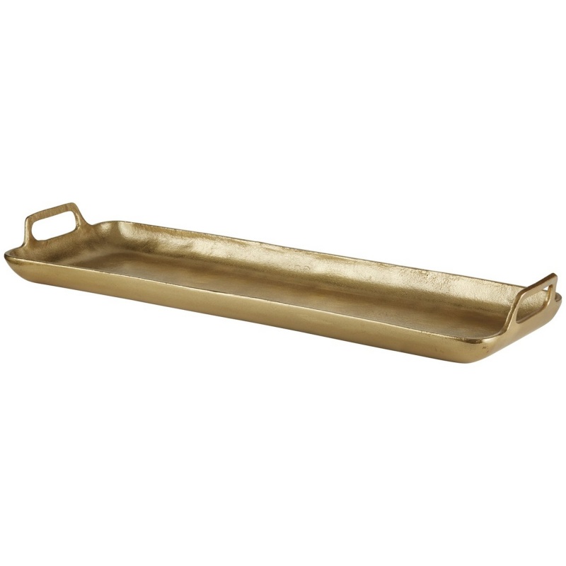 Rectangular Metal Frame Decorative Tray With Cut Out Handle, Gold