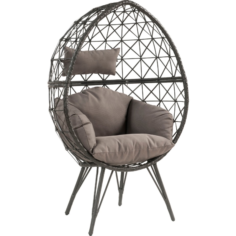 Patio Lounge Chair With Wicker Geometric Pattern, Black