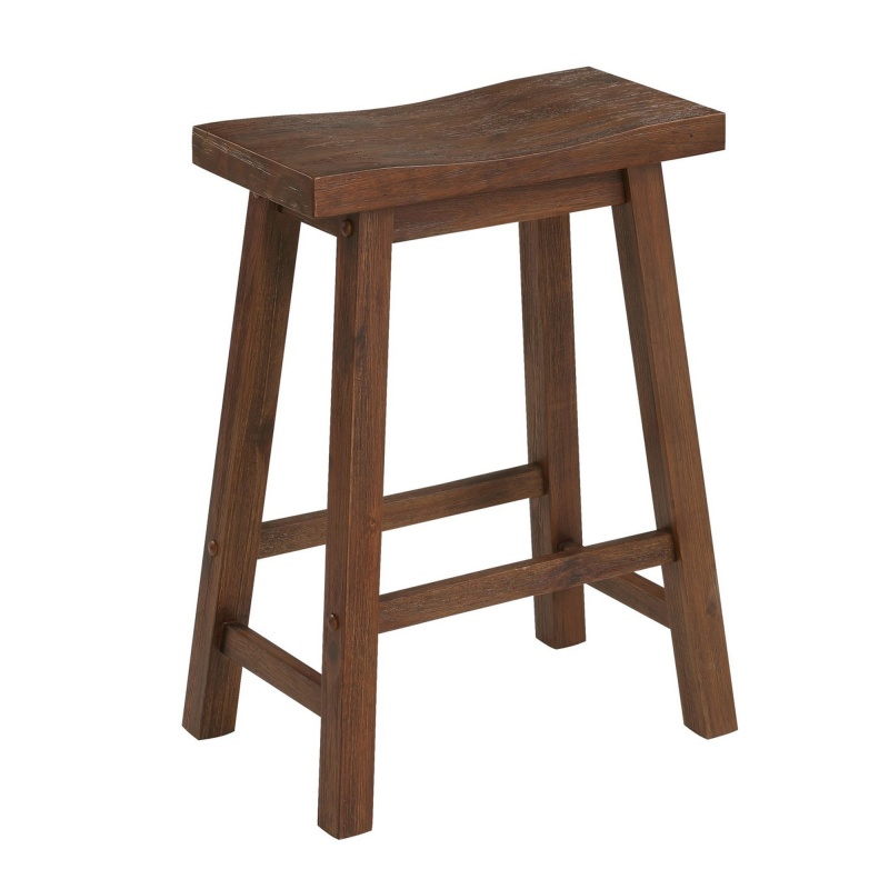 Saddle Design Wooden Counter Stool With Grain Details, Brown