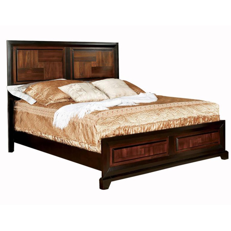 Transitional Style Eastern King Wooden Parquet Design Bed