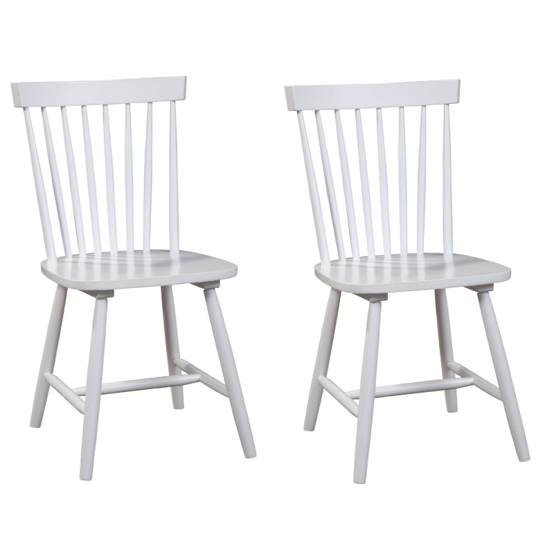 Ray 18 Inch Dining Side Chair, Rubberwood, Windsor Back, Set Of 2, White
