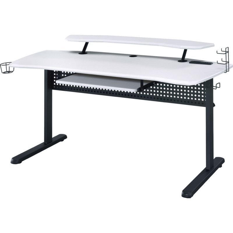 Gaming Table With Usb Plugin And Headset Rack, White