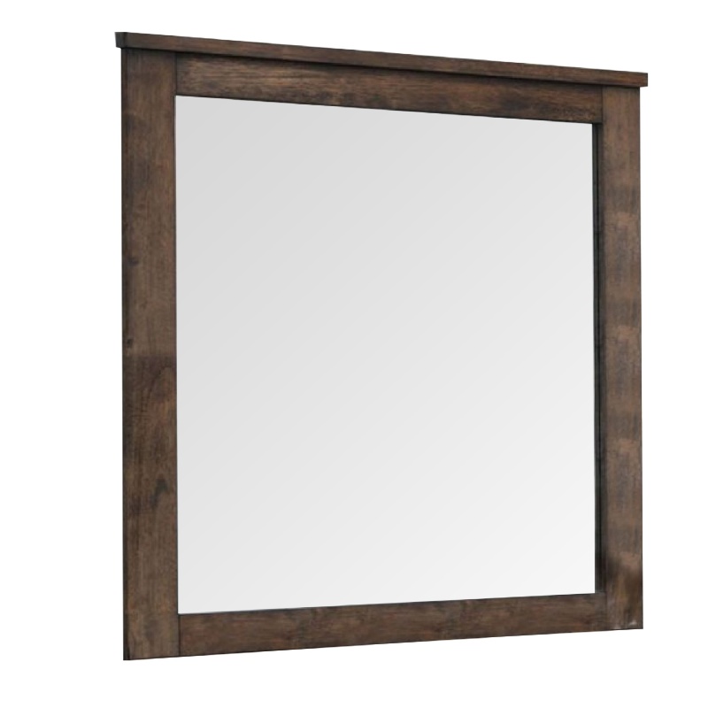 41 Inch Wood Portrait Mirror, Beveled Trim Top, Wood Grain, Oak Brown