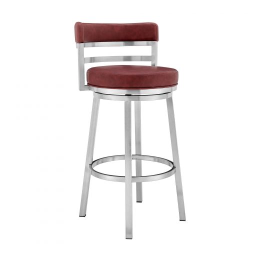 Benjara 30 Inch Leatherette Counter Height Barstool, Silver And Red