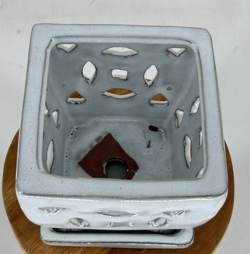 White Ceramic Orchid Pot with Attached Humidity Tray